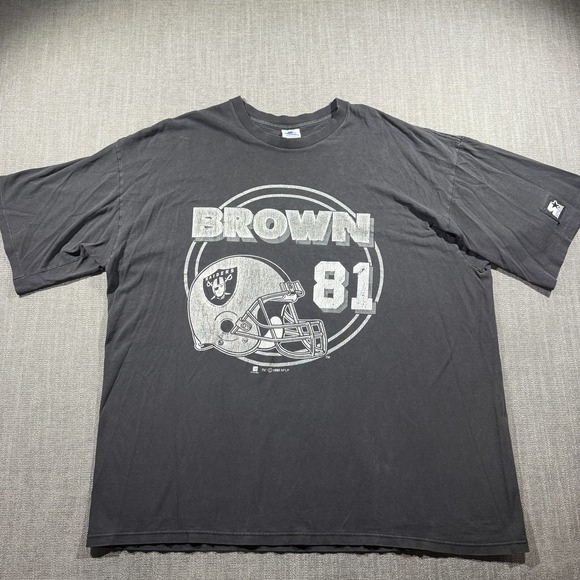 Vintage Oakland Raiders Shirt Mens 2XL Black NFL Football Brown 81 Starter 90s - Picture 3 of 10